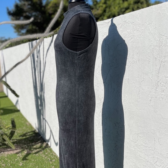 SAGA Dress Made in Italy Maxi Mock Turtle sleeveless blue/grey Florence split - Picture 7 of 10